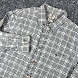 Faherty Movement Brushed Shirt Mens L Gray Long Sleeve Button Up Flannel Plaid